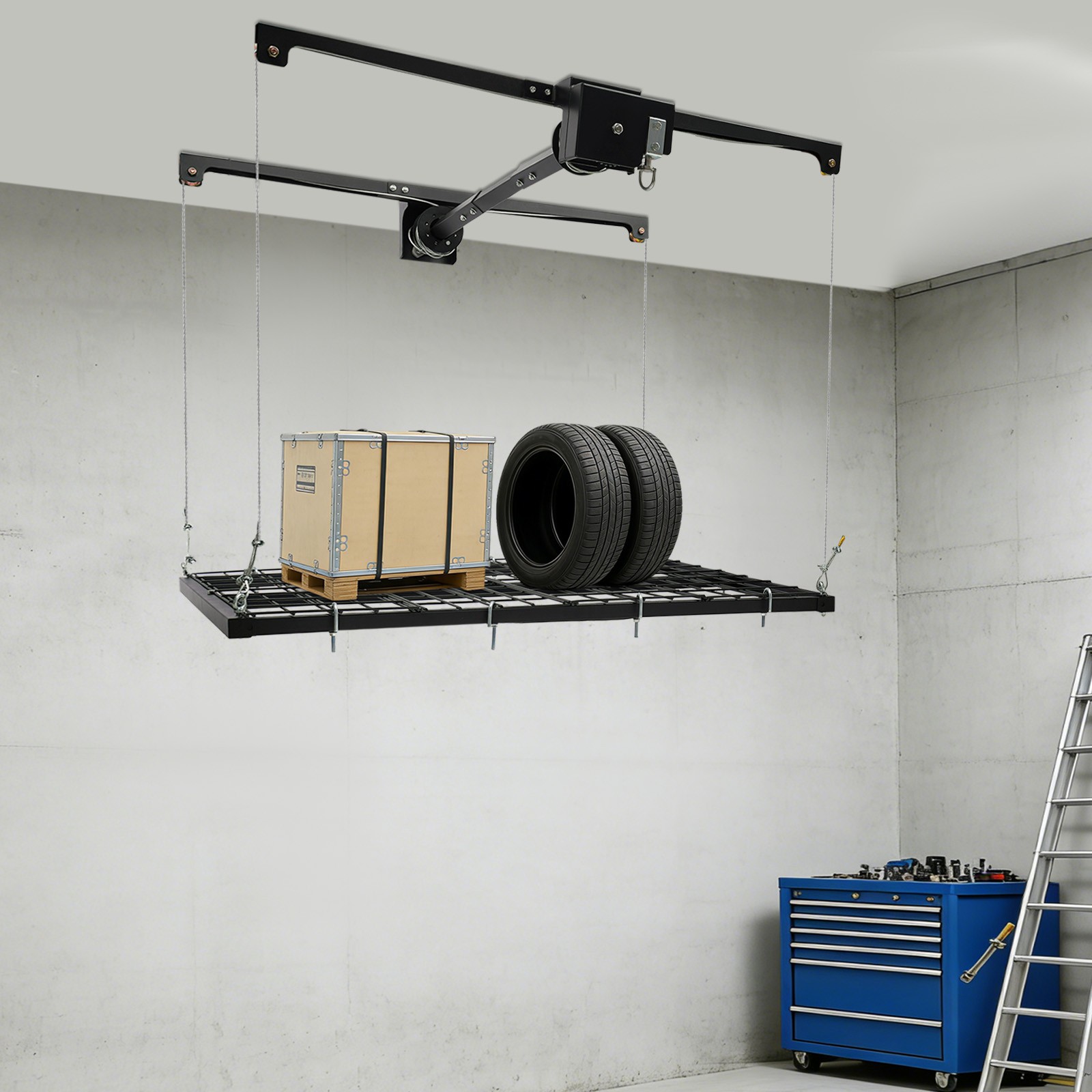 300lbs Overhead Garage Lifting Ceiling Storage Steel Rack Unit Adjustable Height