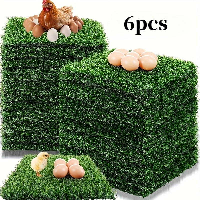 6 Pack Artificial Grass Chicken Nest Mats Washable Reusable Coop Bedding Pad