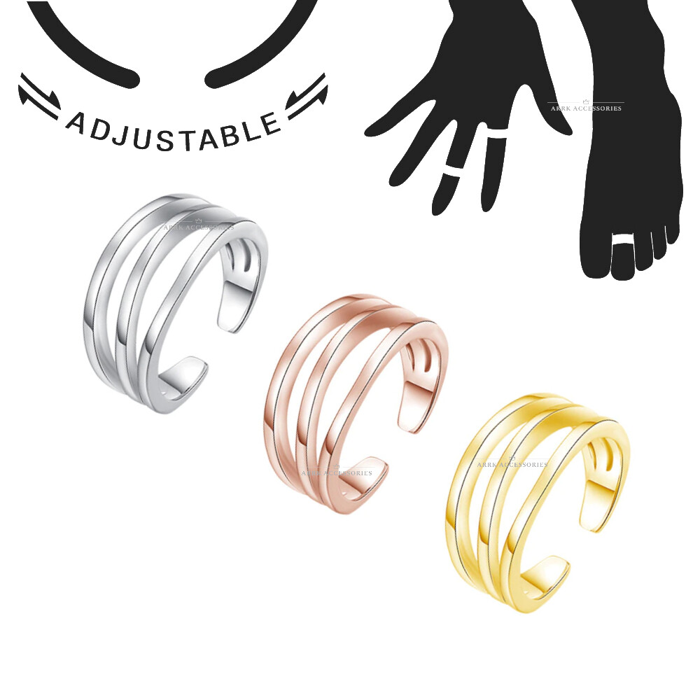 Toe Ring Triple Band Adjustable Midi Finger Knuckle Thumb Stacking Ring Band