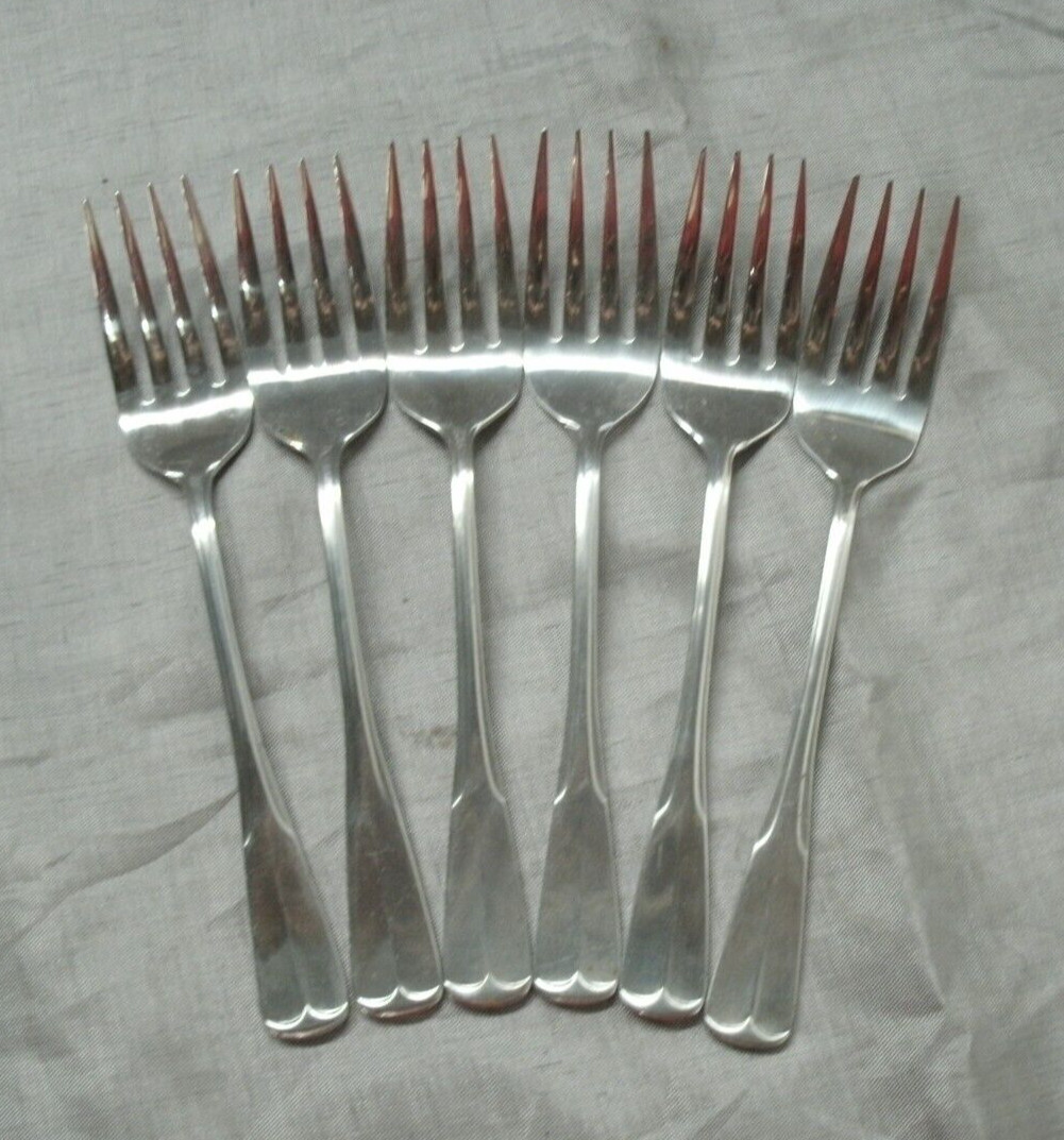 Vtg Unknown Mfg UNF38 Stainless Set of 6-6 1/2" Salad Forks Flatware Korea 2