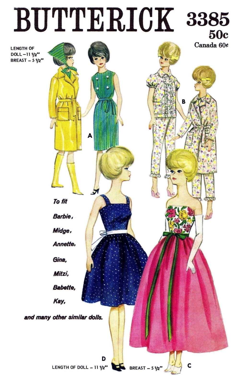 Barbie Sewing Pattern Butterick 3385 TEEN DOLL Clothing Midge Annette Mitzi Kay