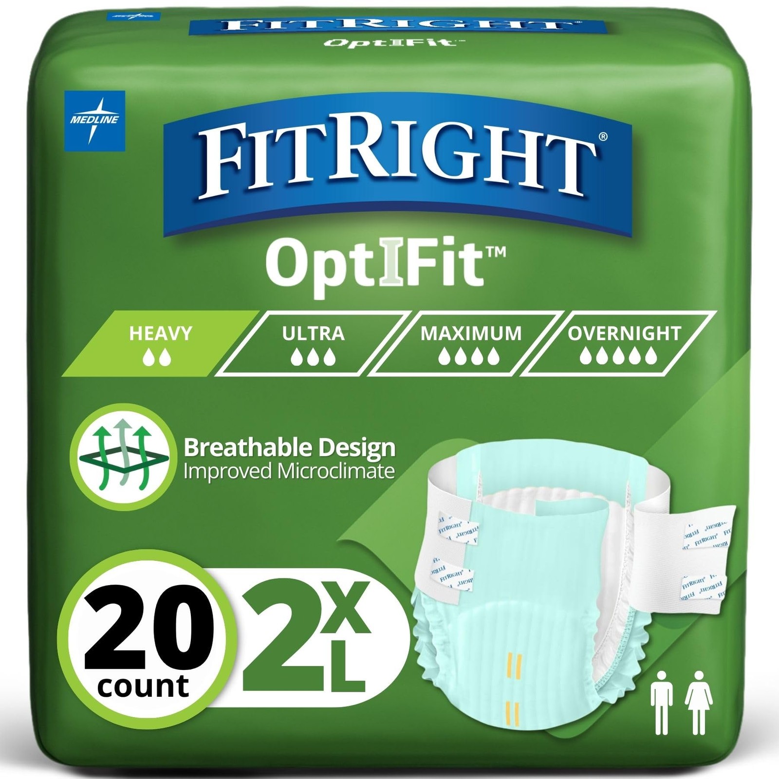 Adult Diapers, Extra Heavy Absorbency, 2XL (Waist Size 60in-70in), 20 Count, ...