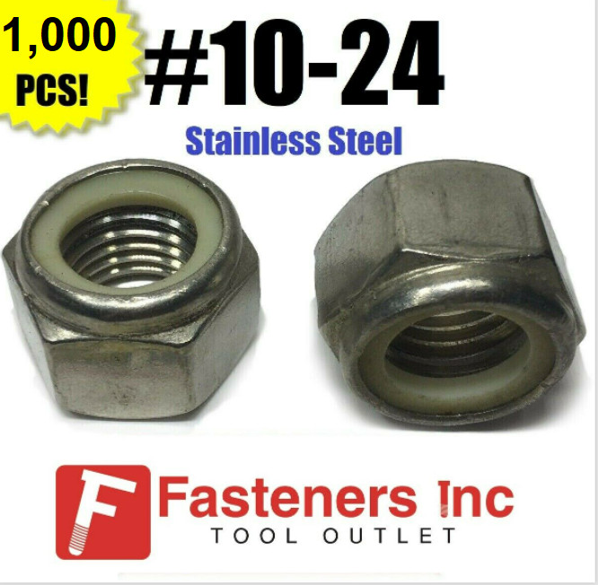(Qty 1000) 10-24 Stainless Steel Nylon Insert Lock Hex Nut UNC Nylock