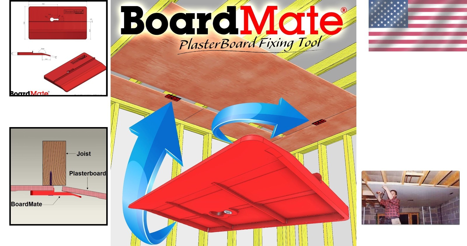 Quick Install Drywall Support Tool - 2 Red Boardmates for Safer Installation