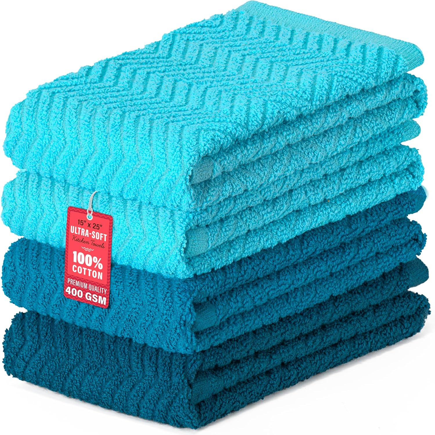 100% Cotton Kitchen Towels, 15" x 25" Absorbent Dish Towels [Premium Quality 400