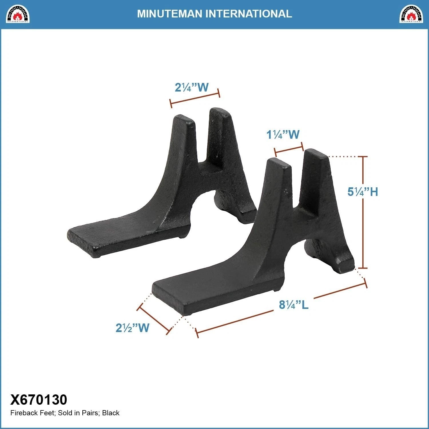 Cast Iron Fireback Supports, Black - Set of 2