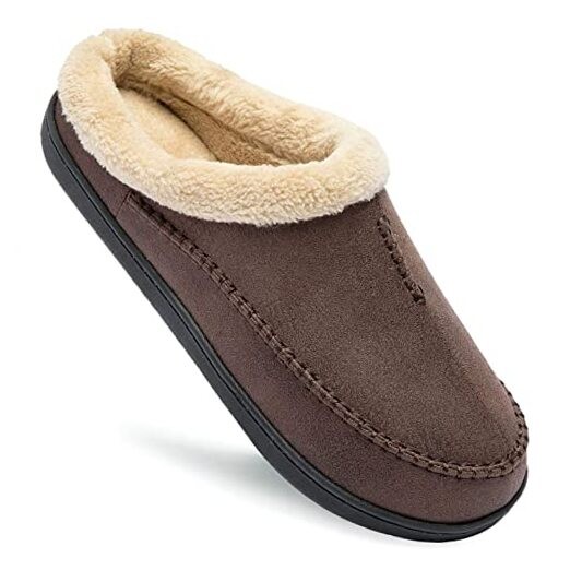 Men's Slippers Microsuede Upper Moccasin House Shoes with Fuzzy 11-12 Coffee
