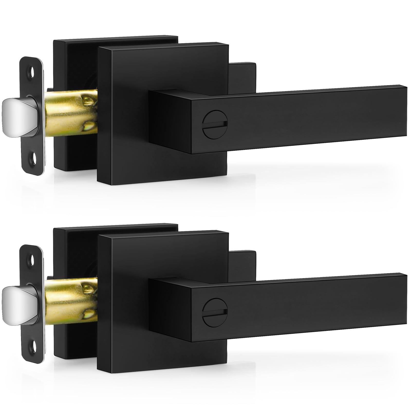 Plustool 2 Pack Matte Black Door Handles, Keyless Interior Door Knobs, Privac...
