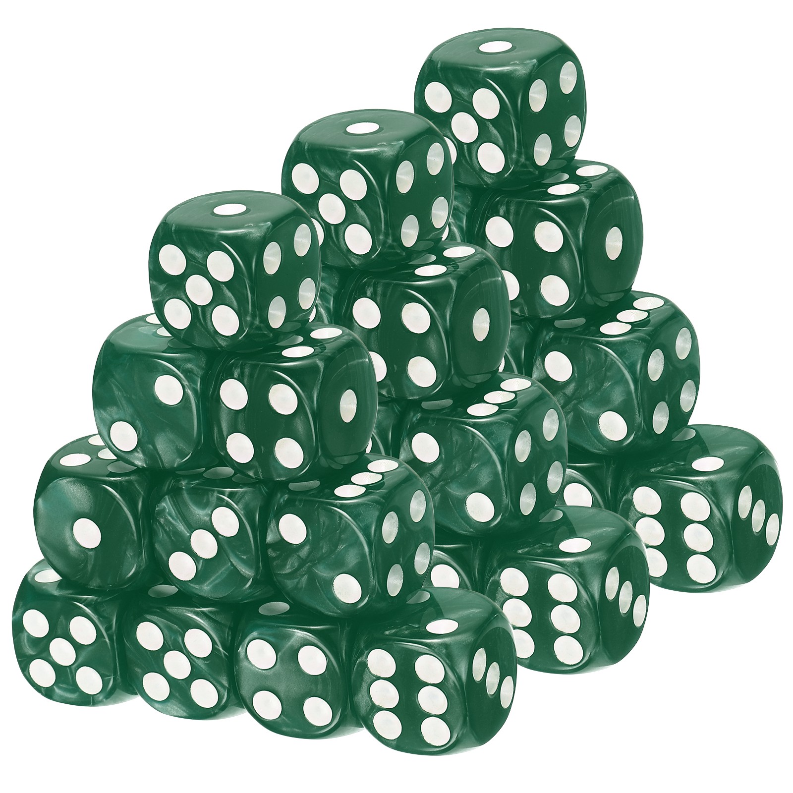 30Pcs Standard Game Dice Set 16mm Pearl Pattern Square Dice, Dark Green