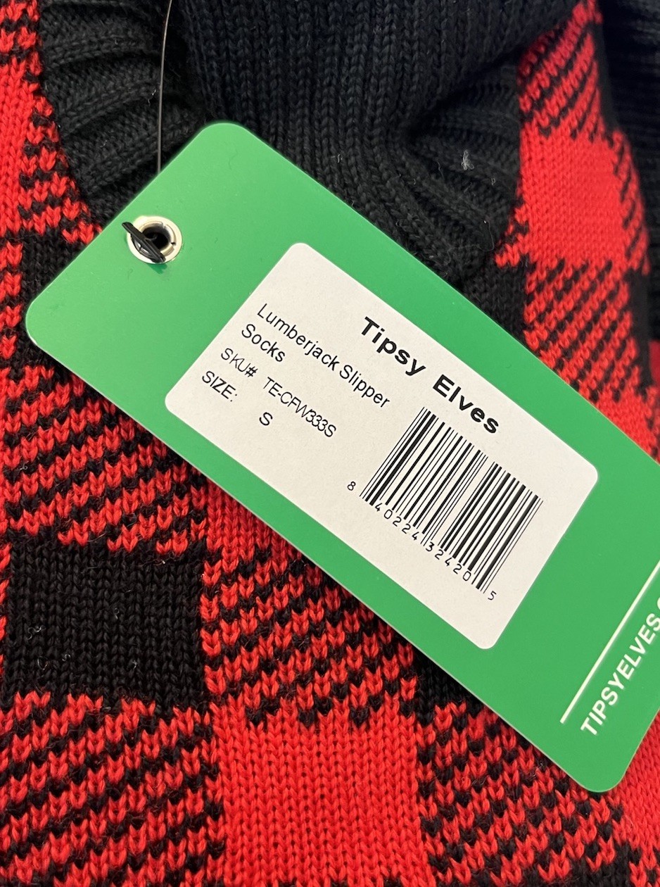 Tipsy Elves Small Lumberjack Red Black Plaid Slipper Socks Mens 4-5 Womens 6 NWT