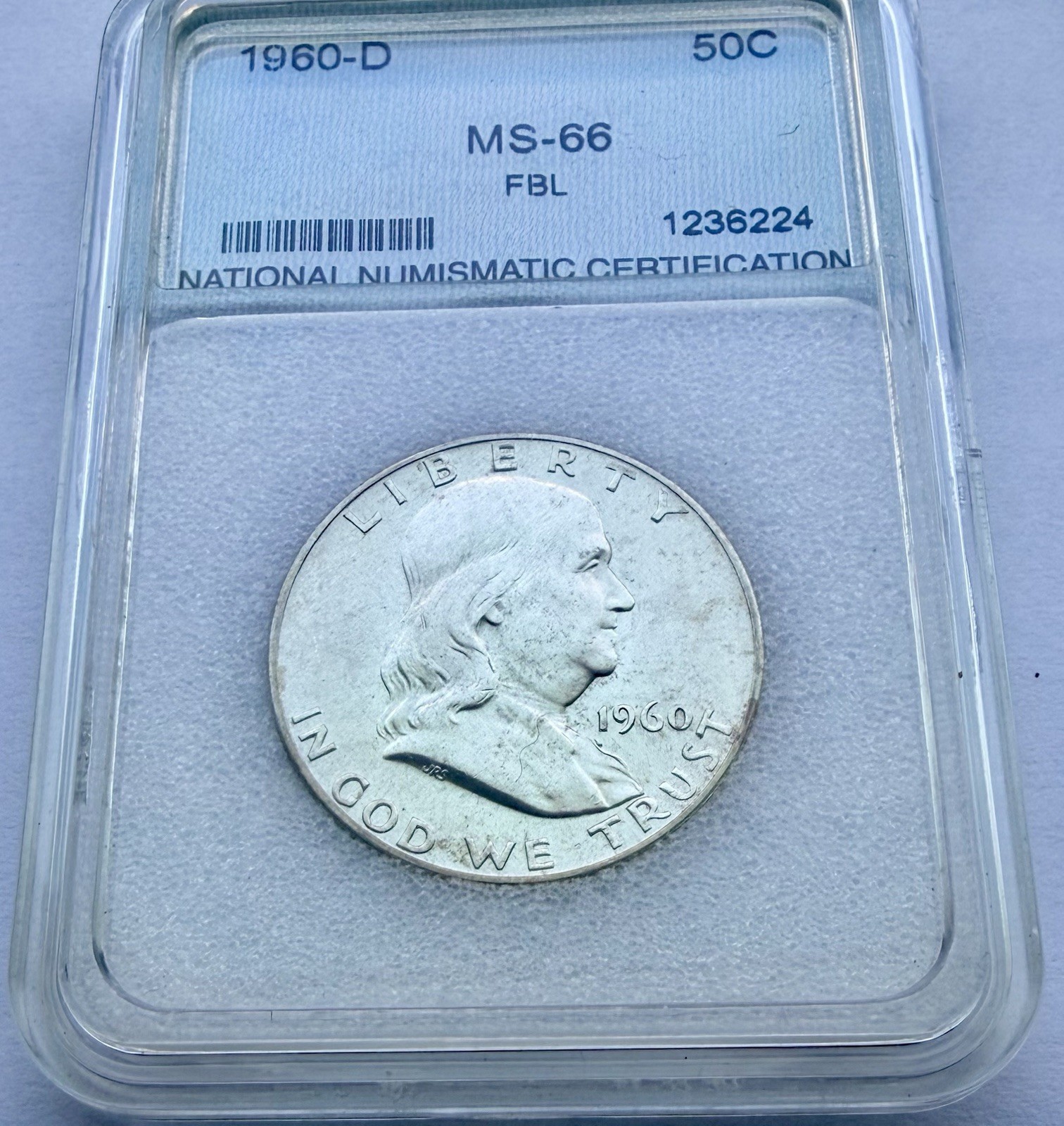 1960-D 50C Franklin Silver Half Dollar 50c Coin Graded MS66FBL