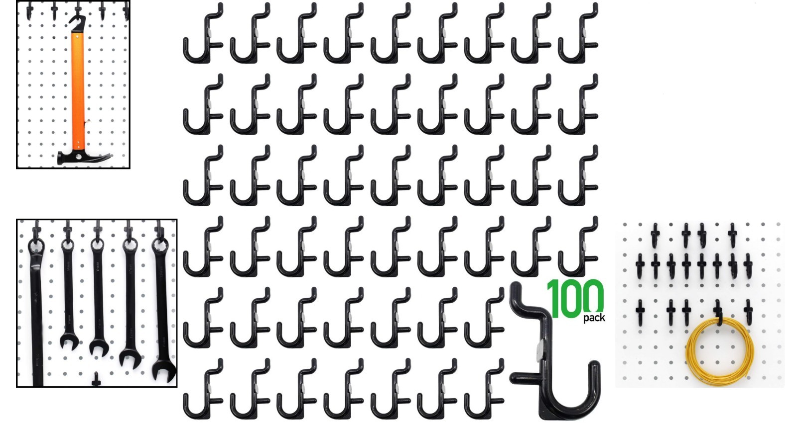 Versatile 100PC Black Pegboard Hooks - Maximize Space & Enhance Organization