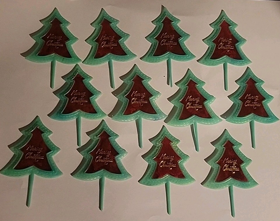 12*Vintage*Cupcake Picks*Red*Green*Christmas Tree