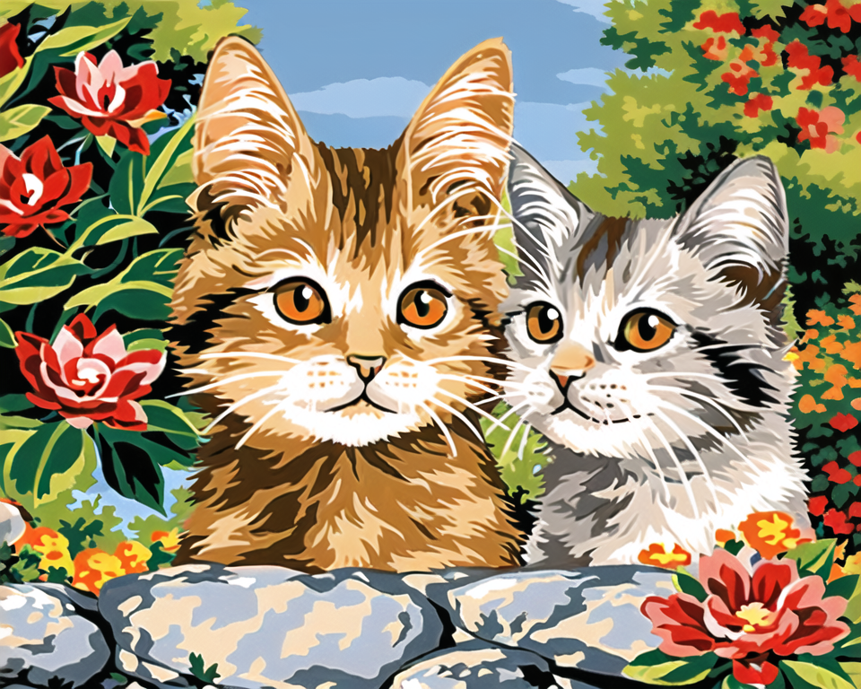 Kitten & Flowers Needlepoint Canvas