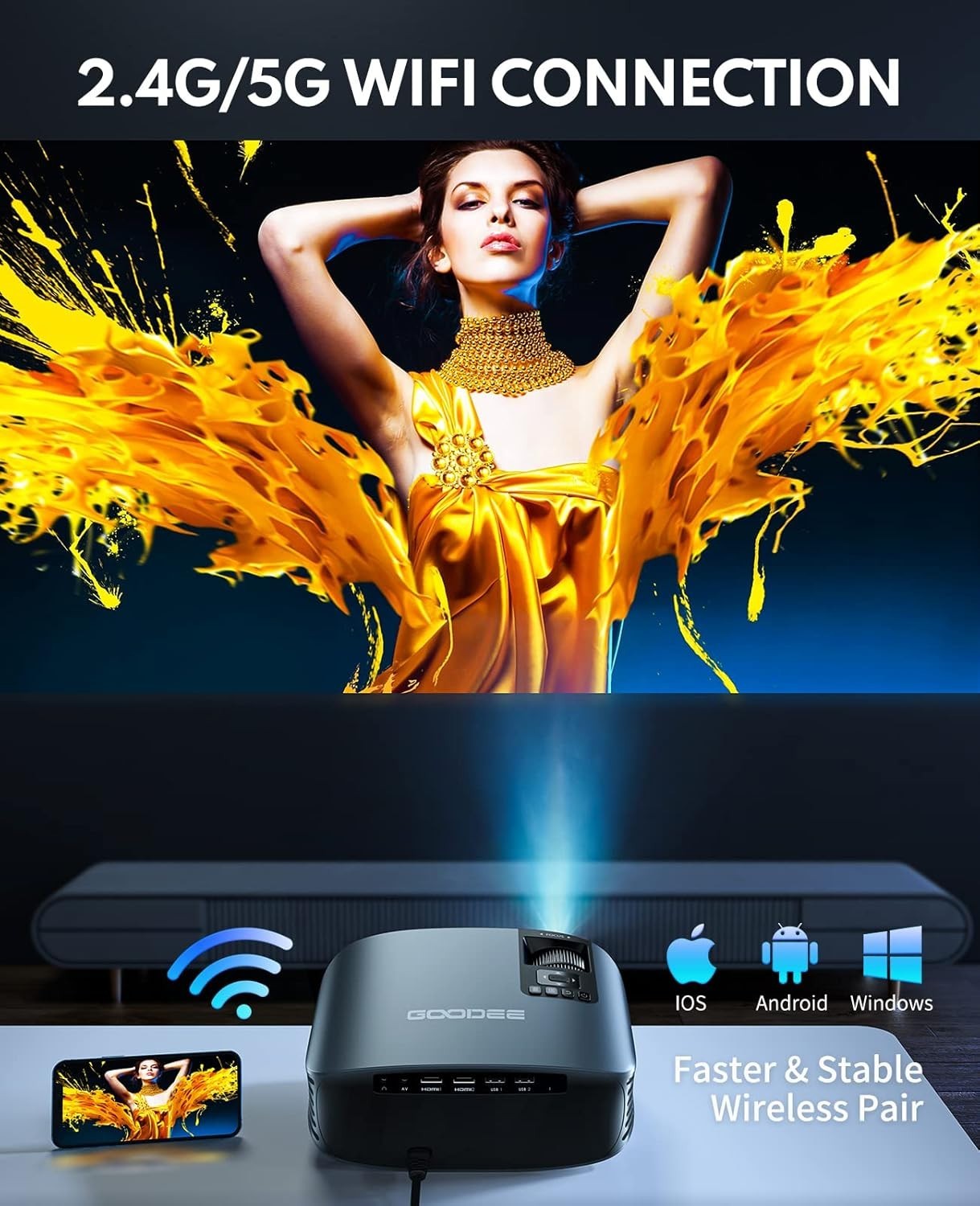 GOODEE PROJECTOR 4K WIFI BLUETOOTH FHD 1080P MINI PROJECTOR - TITANIUM GRAY