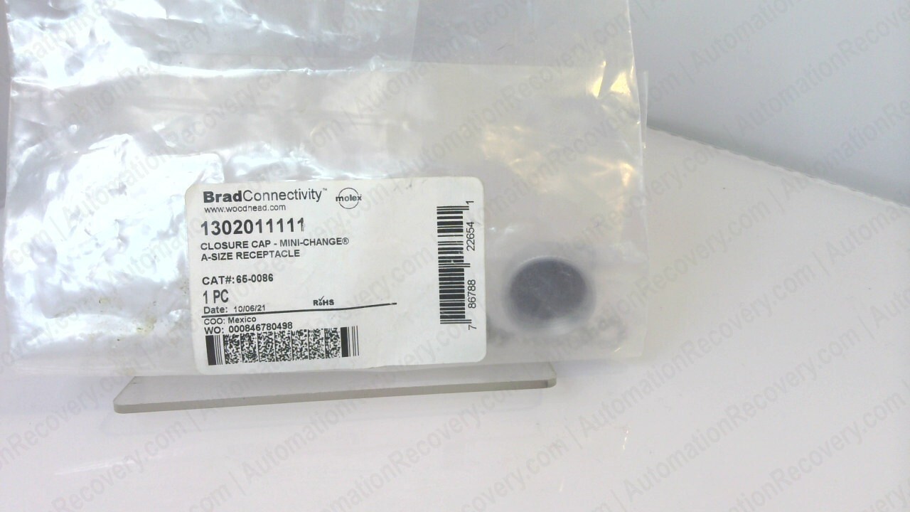 BRAD CONNECTIVITY 65-0086, MINI-CHARGE A-SIZED CLOSURE CAP, 1302011111,  #333944