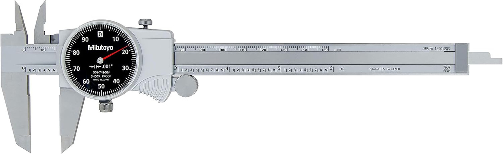 Precision 0-6 Inch Dial Caliper, .001" Accuracy, Ultra-Smooth, Black Face