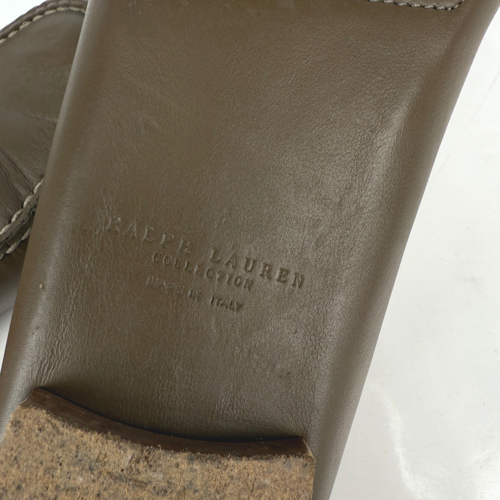 RALPH LAUREN Purple Label Brown Olive Green Leather Driving Loafers 39.5