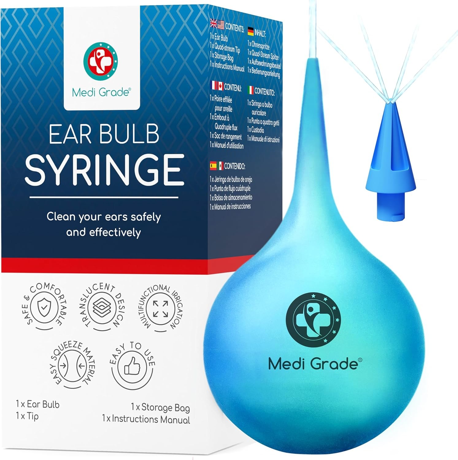 Medi Grade Ear Bulb Syringe - Effective Wax Removal Tool with Add-on...