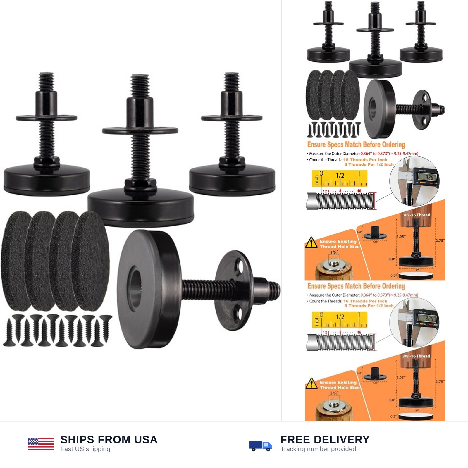 NEWBYTEK 3/8-16 Heavy Duty Leveling Feet, 1600LB Furniture Levelers (4PK) | I...