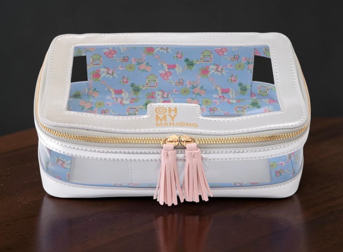Oh My Mahjong Mahjong Tile Storage Case Organizer Bag White Silver Elephant NEW