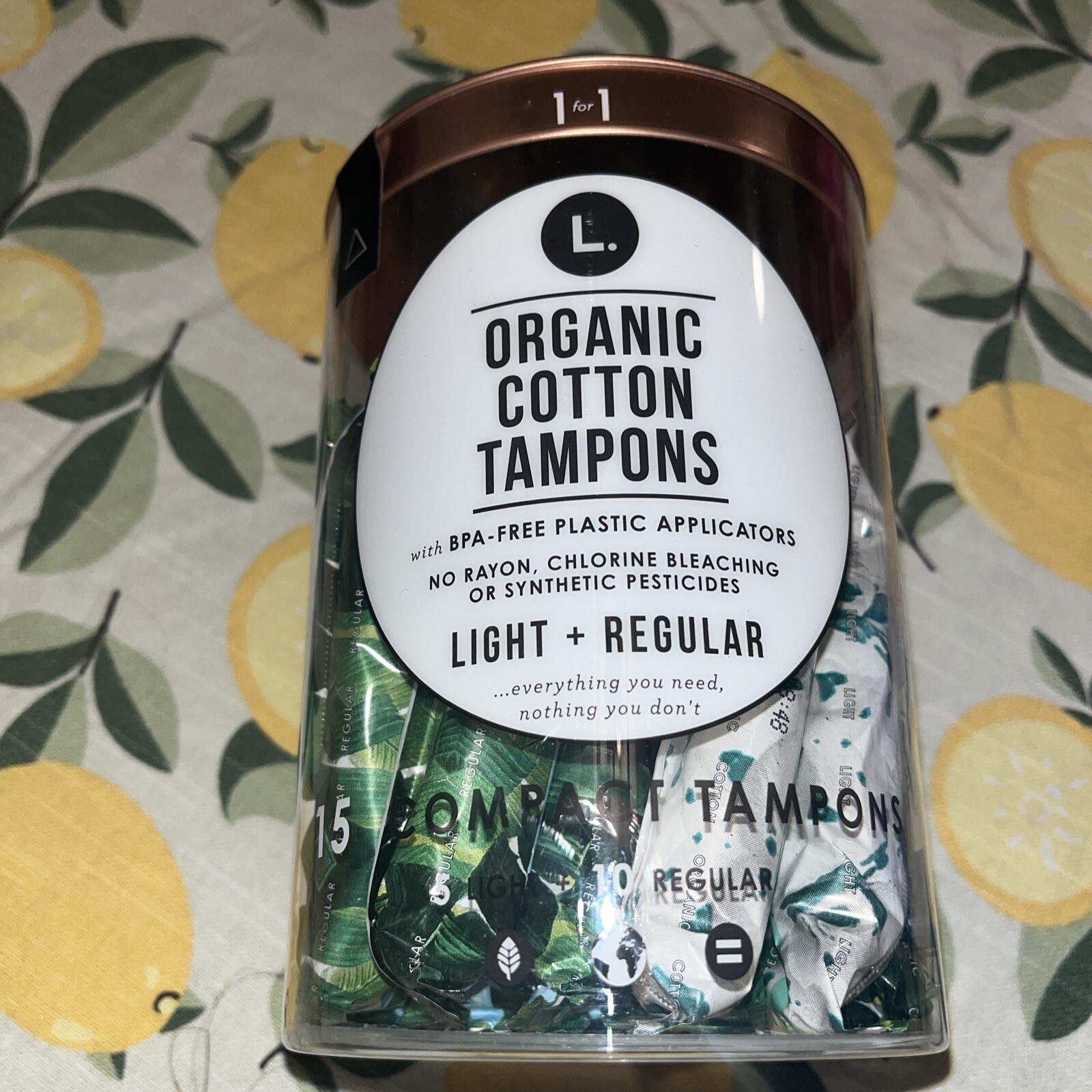 L Organic Cotton Tampons 5 Light and 10 Regular Compact 15 Total