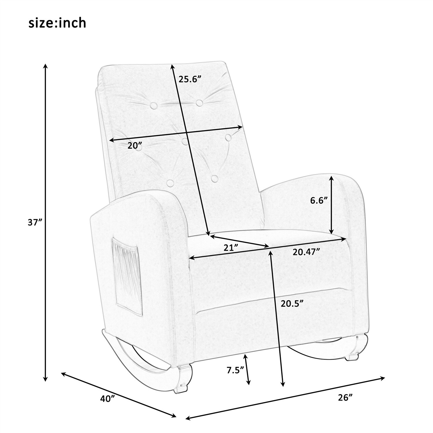 Rocking Chair Nursery Chair Velvet Single Sofa Rocker Chair Lounge Armchair New