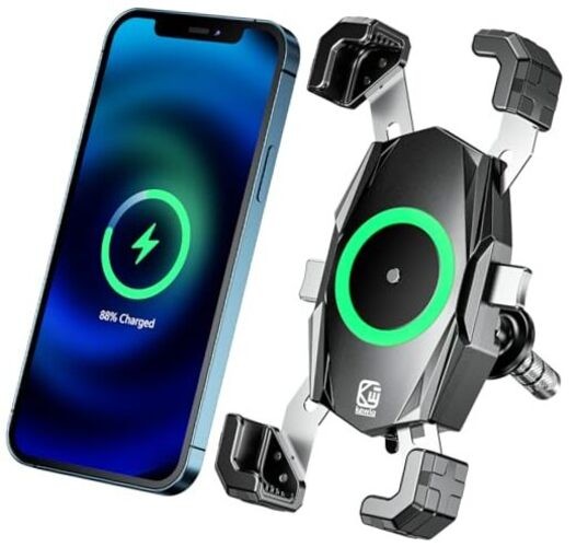 Motorcycle Fork Stem Phone Mount with Qi 15W Wireless Charger & USB C 20W