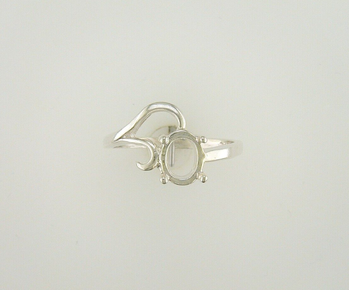8 x 6 mm Oval Fancy Wave Ring Setting Sterling Silver