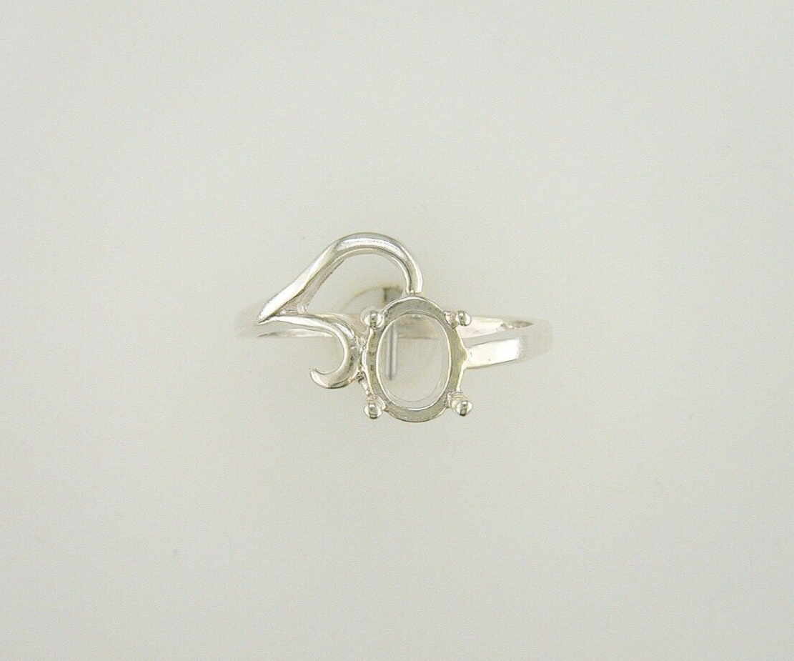 8 x 6 mm Oval Fancy Wave Ring Setting Sterling Silver