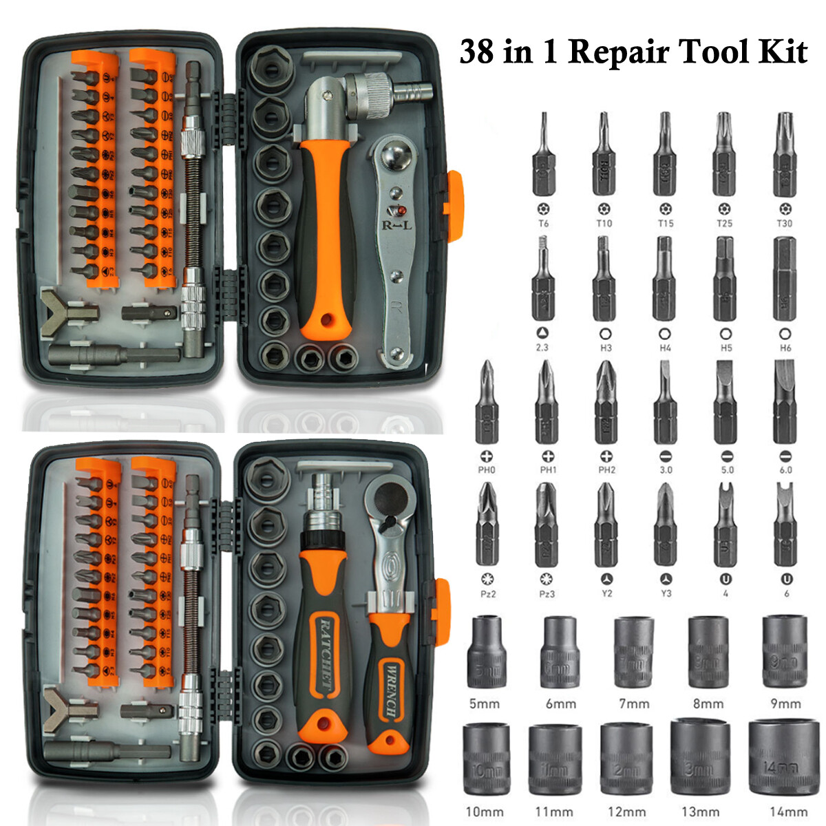 38Pcs Ratchet Screwdriver Multi Tool Bits 1/4" Drive Socket Wrench Kit A/B Style