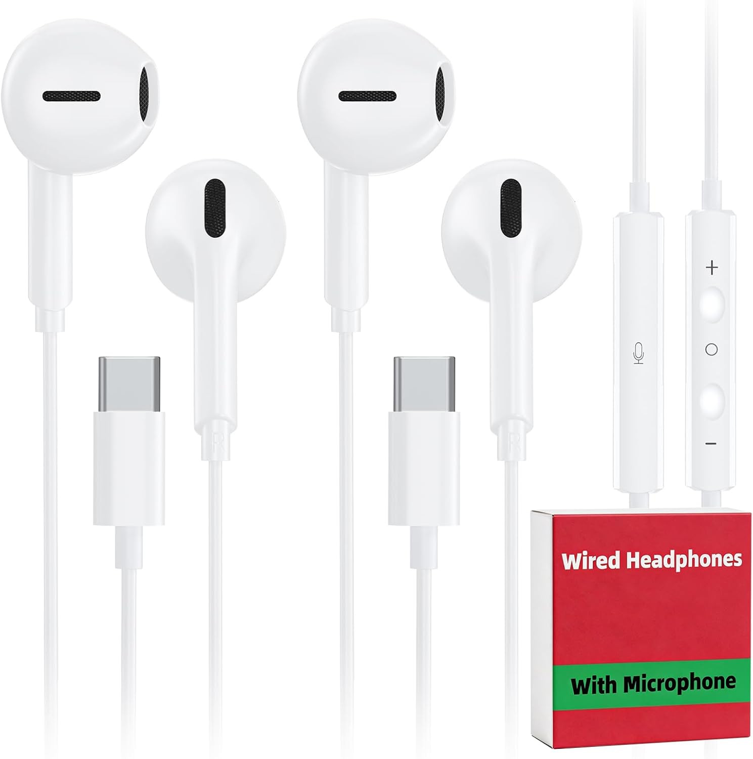 2 Pack USB C Wired Earbuds for Iphone 17/16/15 Pro Max plus Air Ipad & USB-C Hea
