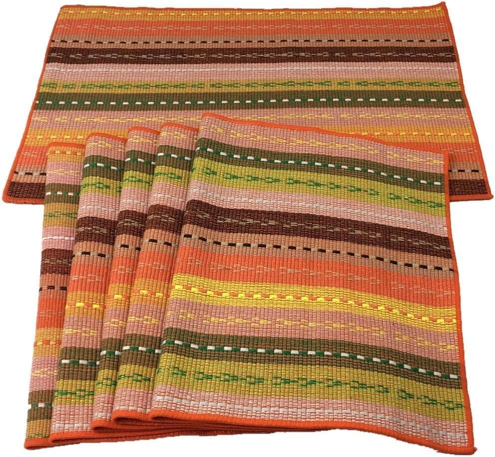6 PCS Orange 100 Cotton Placemats, Colorful, Braided Ribbed, Heat-Insulation