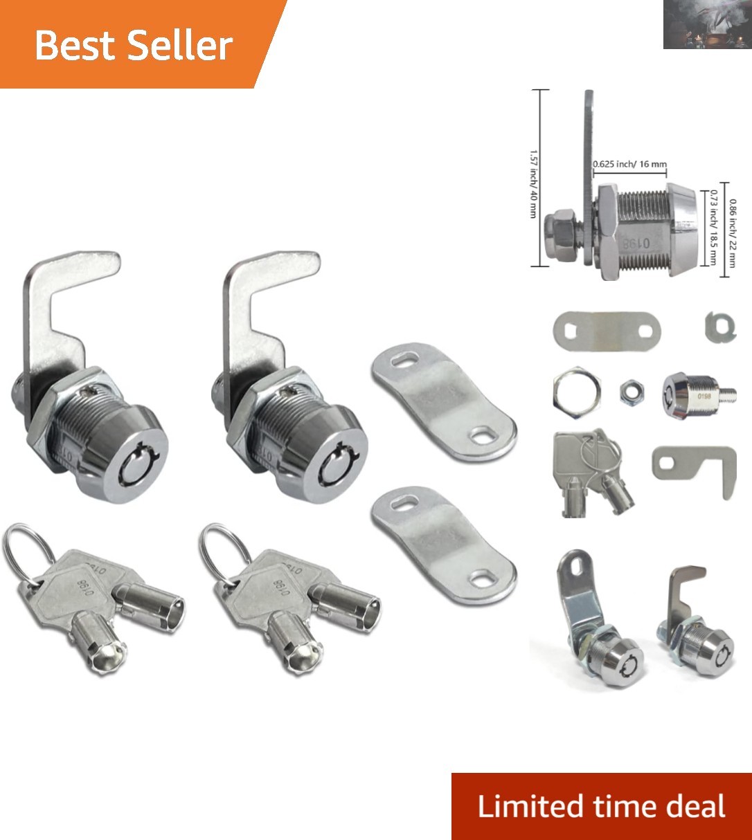 Durable 5/8" Tubular Cam Locks - 2 Pack with Zinc Alloy and Waterproof Finish