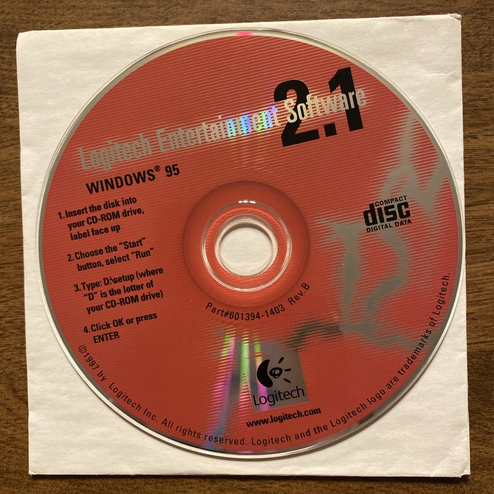 Logitech Entertainment Software 2.1 Compact Disc CD 1997 for Windows 95 Vintage