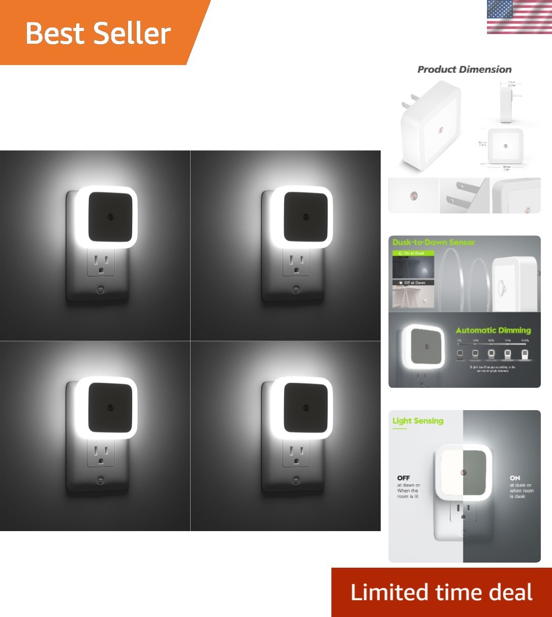 4 Pack Energy Efficient LED Night Lights for Home - Automatic Plug-in Design