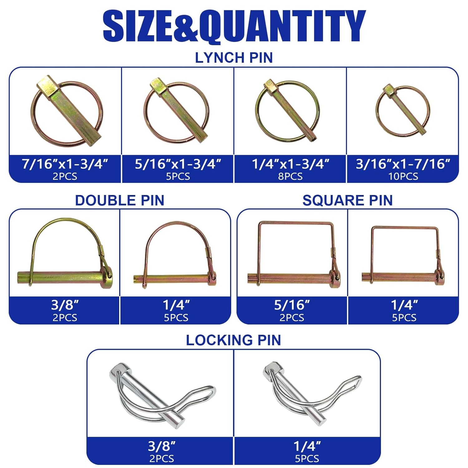 367 PCS Heavy Duty Pin Assortment Kit, Hitch Pins R Clip Pins/ Hair Pins/ Lynch