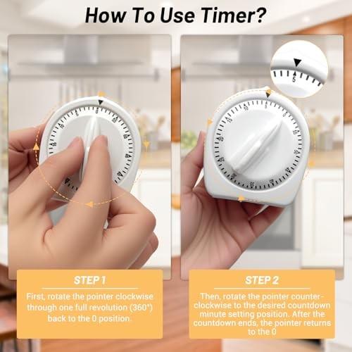 Kitchen Timers for Cooking,60 Minute Wind Up Timer,Visual Mechanical