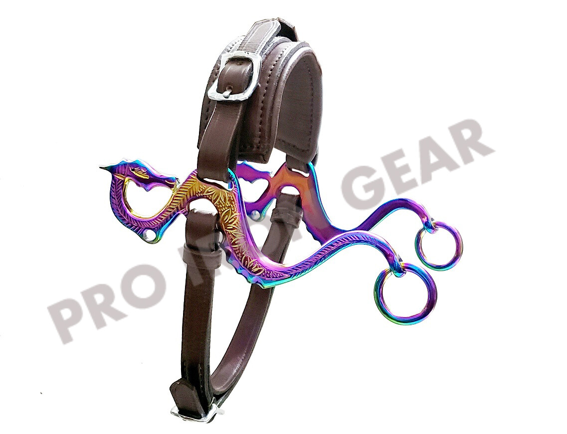 RAINBOW DRAGO Hackamore Bitless Horse Bit English Western  Leather (BROWN)
