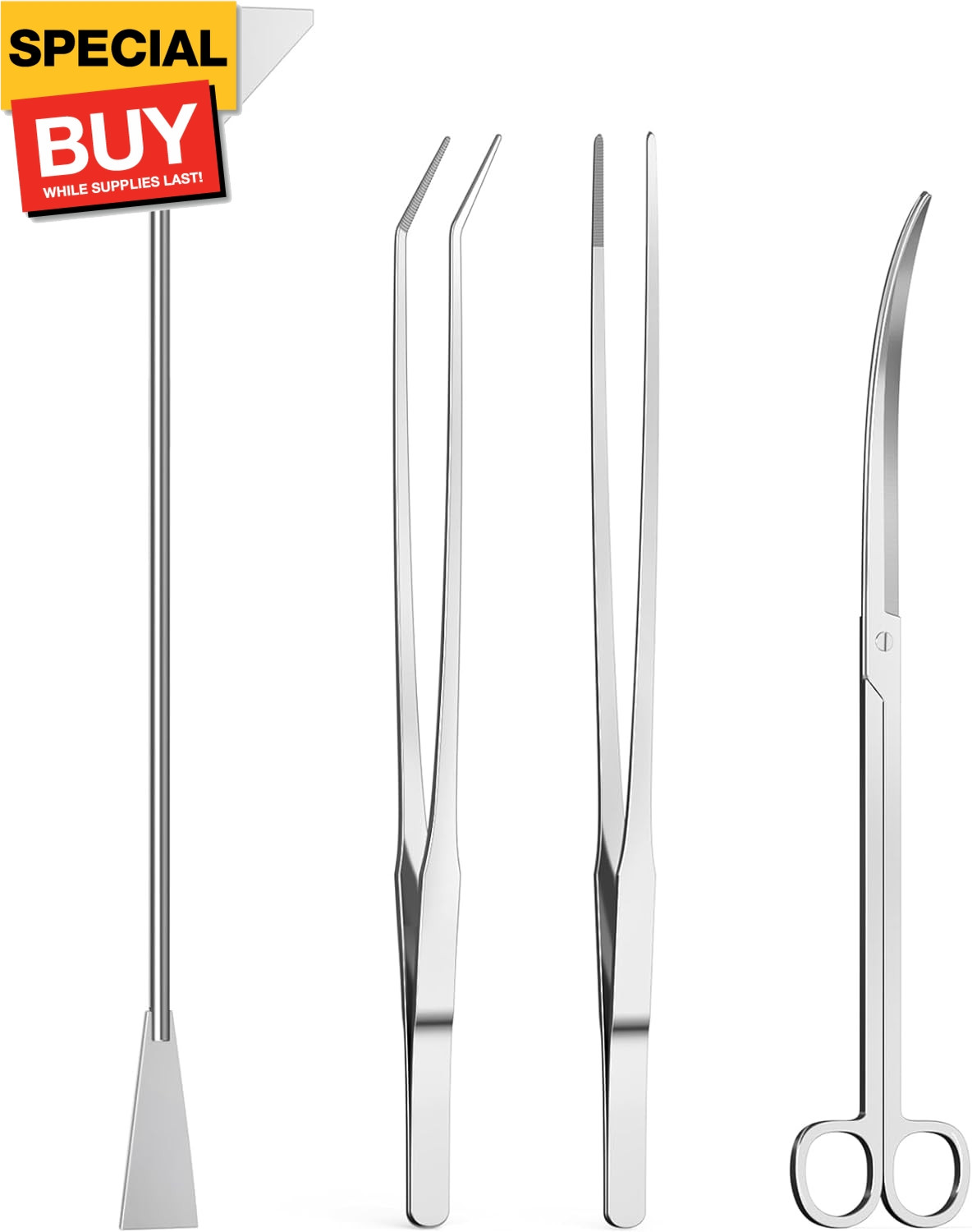 4Pcs Aquascaping Tools,  Aquascape Kit, Long and Strong Aquarium Tweezers, Sciss