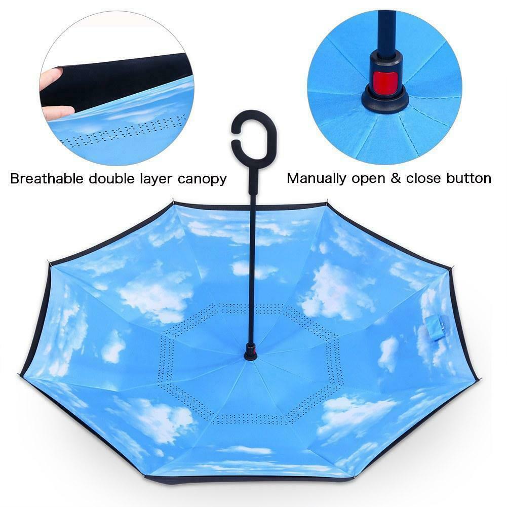 C-Handle Inverted Reverse Umbrella, Flower print (Inside-out, Upside-down)