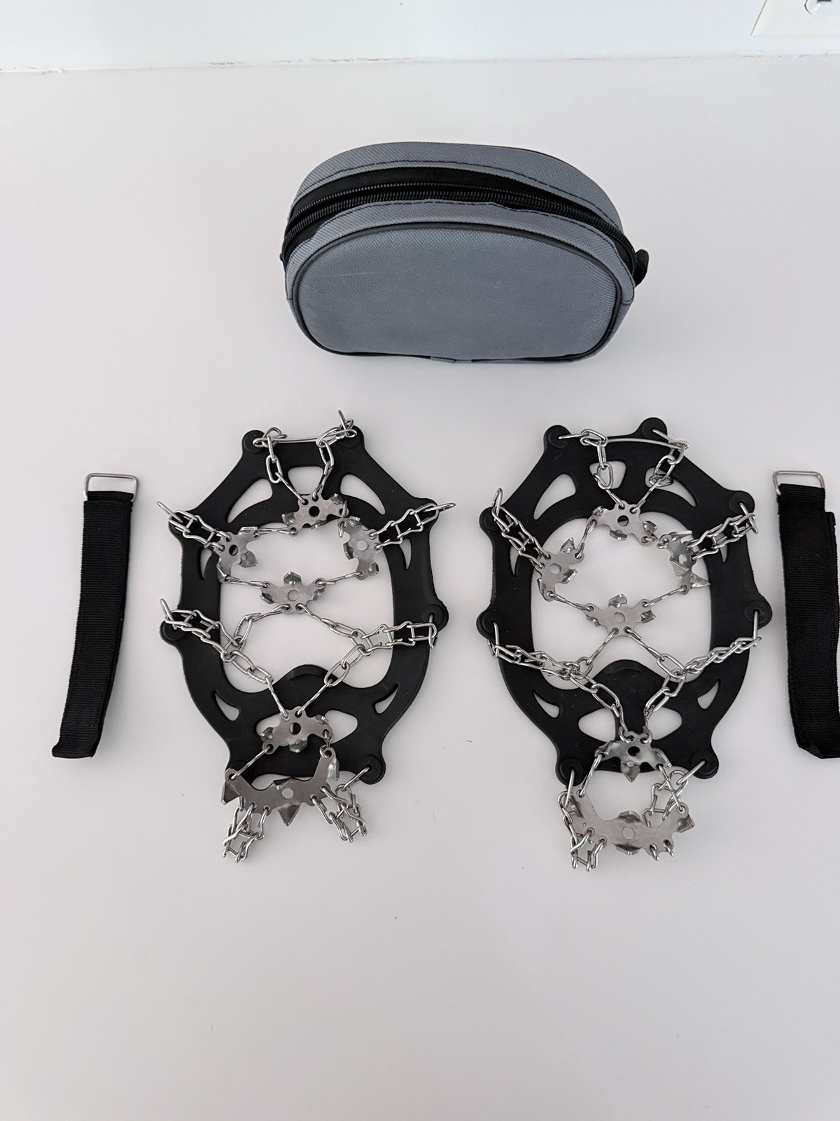 Ice & Snow Traction Cleats with Chains & Spikes, Straps and Carry Pouch