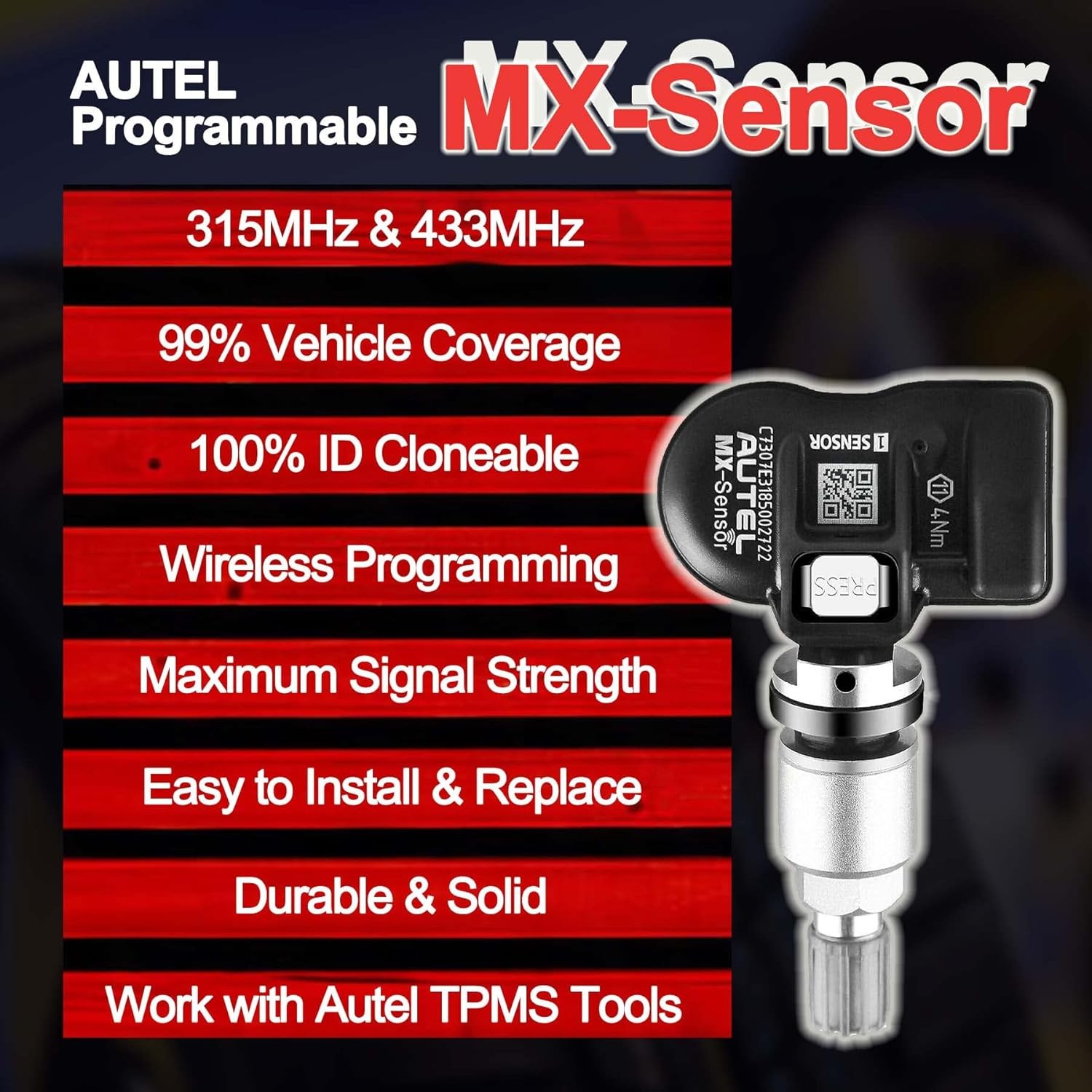 Autel MX TPMS Sensors 315/433MHz 20pcs Press-In OE Metal Valves Programmable
