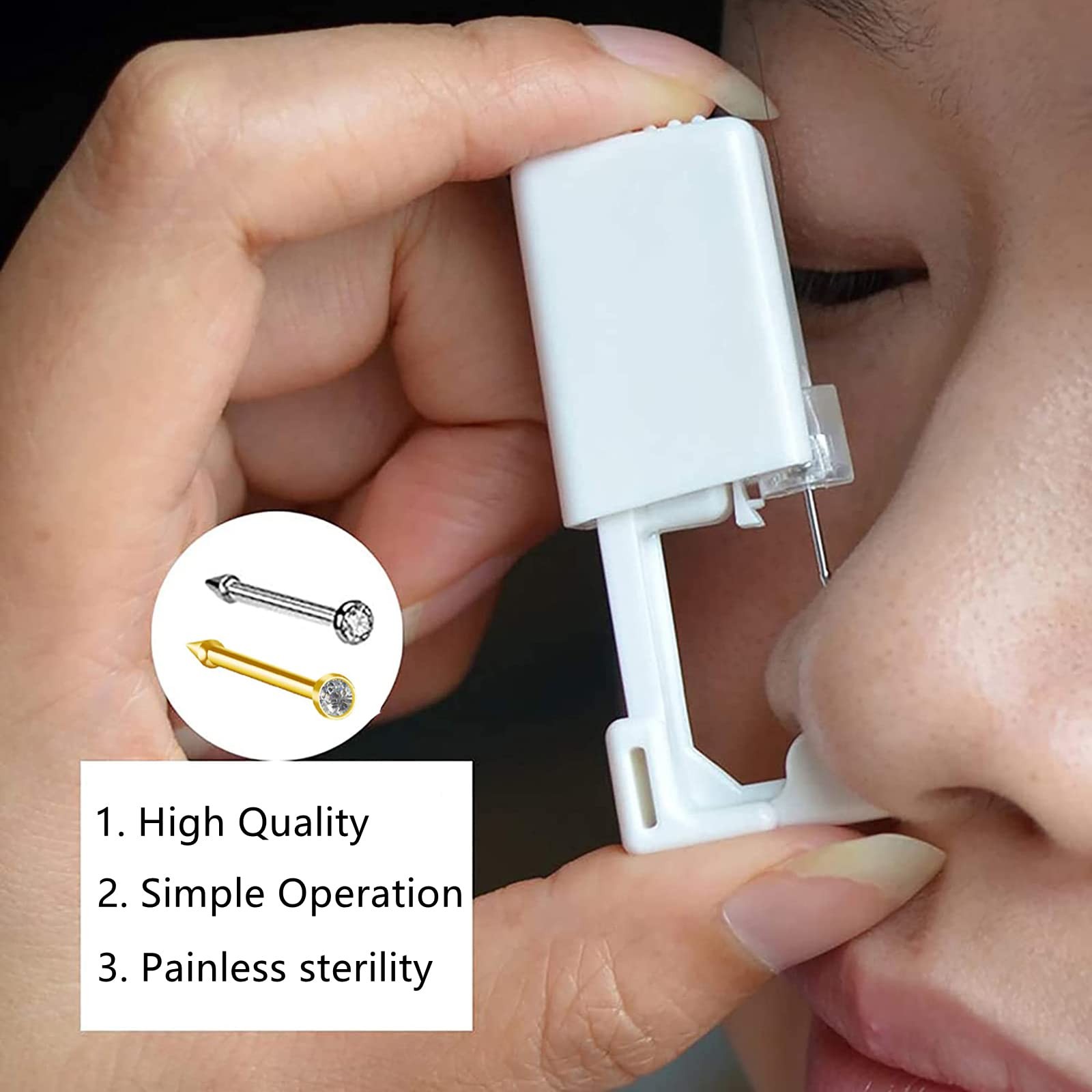 Nose Piercing Gun - 2 Pack Safety Disposable Percinging Kit 2 mm, silver