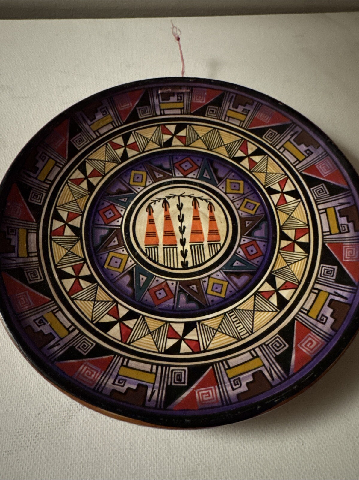 Vintage Hand Painted Redware Llama Plate Wall Hanging PERU