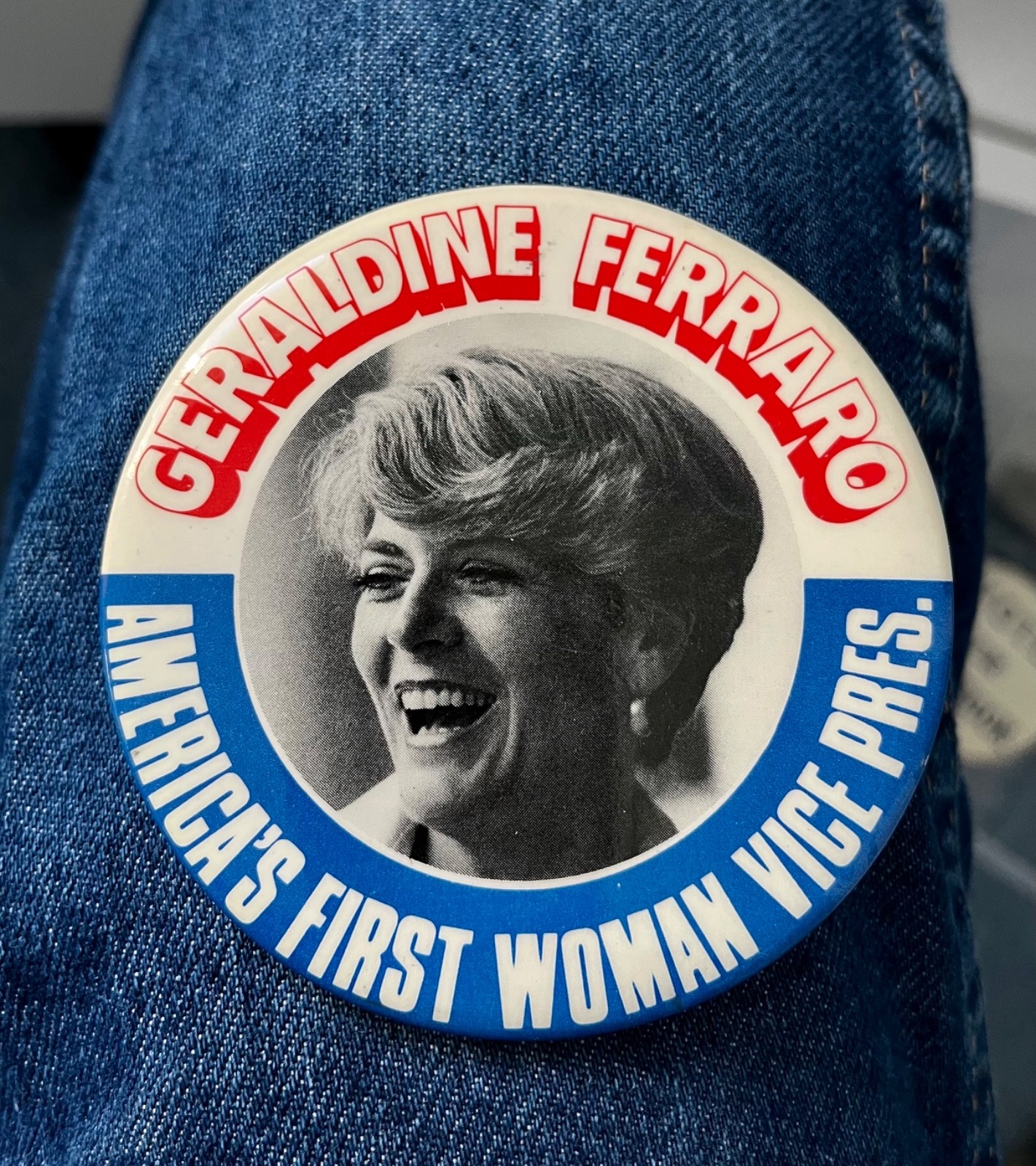 1984 Geraldine Ferraro America's First Woman Vice President 3 1/2" Cello
