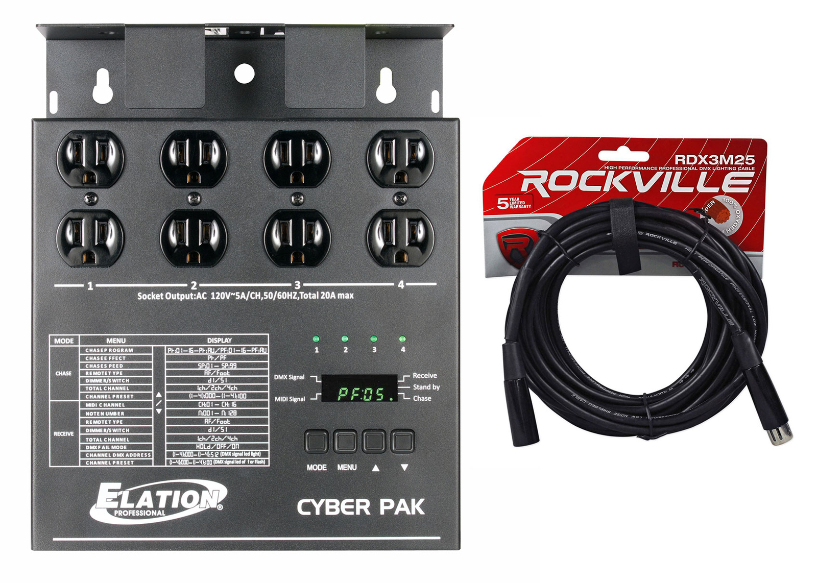 Elation ADJ CYBER PACK 4-Channel Dimmer/MIDI DMX Controller Power Pack + Cable