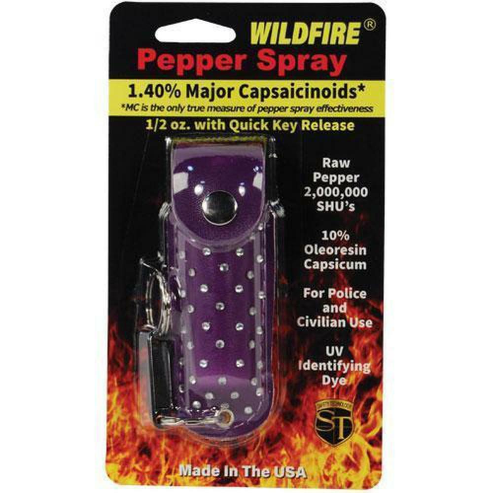 Pepper Shot 1.2% MC 1/2 oz Halo Rhinestone Holster PURPLE POLICE Keychain HOT