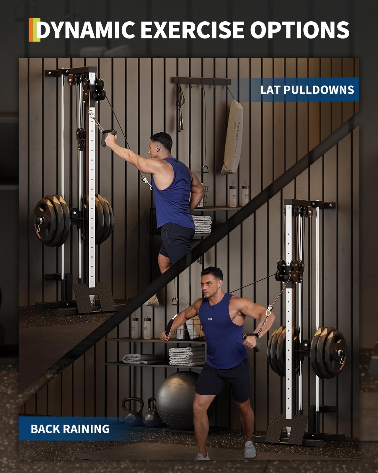 Wall Mount Cable Machine LAT Pulldown Machine, Cable Crossover Machine Home Gym