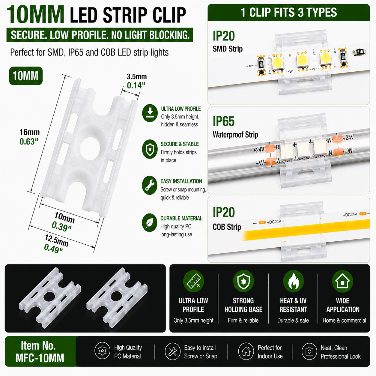 LED Strips Fixing Clips / Tape Light Holder-10PK